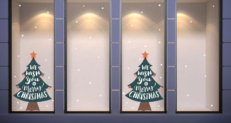 Αυτοκόλλητα Καταστημάτων - Χριστουγεννιάτικο δέντρο με 24 αστέρια - We Wish You a Merry Christmas