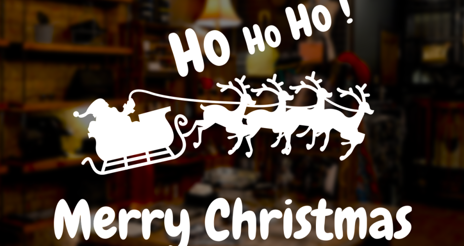 Αυτοκόλλητα Καταστημάτων - HO HO HO, έλκηθρο και Merry Christmas