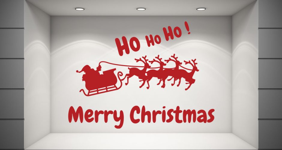 Αυτοκόλλητα Καταστημάτων - HO HO HO, έλκηθρο και Merry Christmas