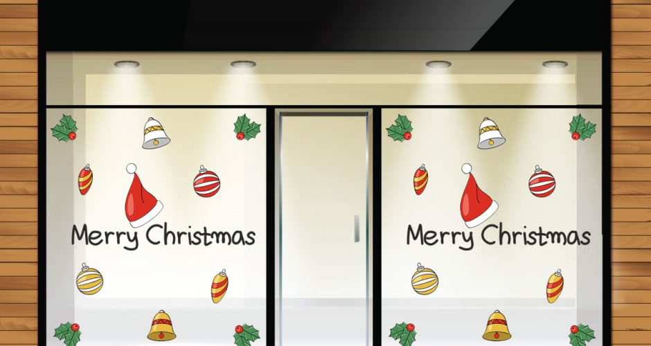 Αυτοκόλλητα Καταστημάτων - Merry Christmas με 11 στολίδια