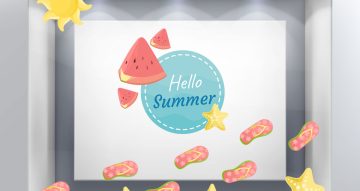 Αυτοκόλλητα Καταστημάτων - Summer is here με σαγιονάρες και αστερίες