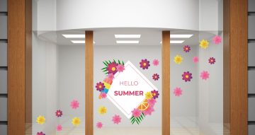 Αυτοκόλλητα Καταστημάτων - Hello Summer σε πλαίσιο και καλοκαιρινά λουλούδια