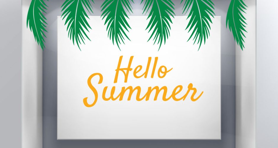 Αυτοκόλλητα Καταστημάτων - Hello Summer και φοινικόφυλλα
