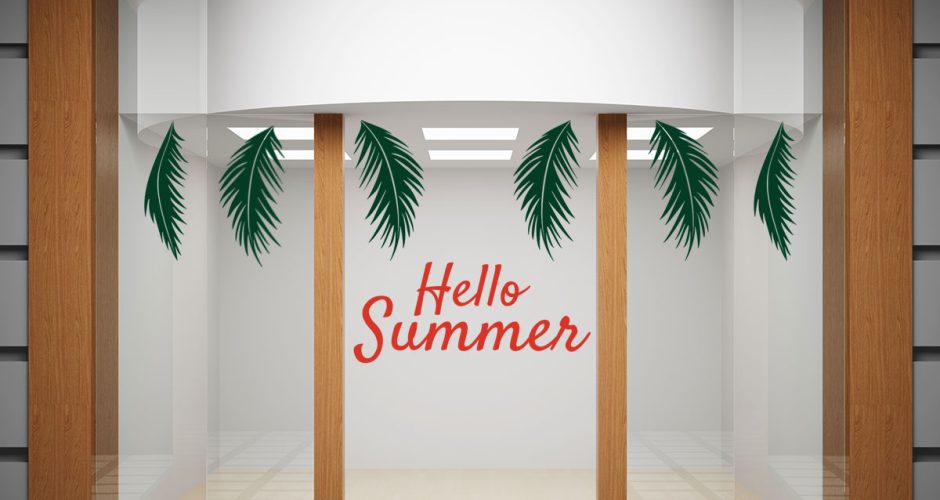 Αυτοκόλλητα Καταστημάτων - Hello Summer και φοινικόφυλλα
