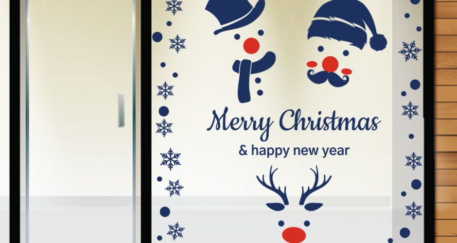 Αυτοκόλλητα Καταστημάτων - 3 χριστουγεννιάτικες φιγούρες με ευχές - Διχρωμία