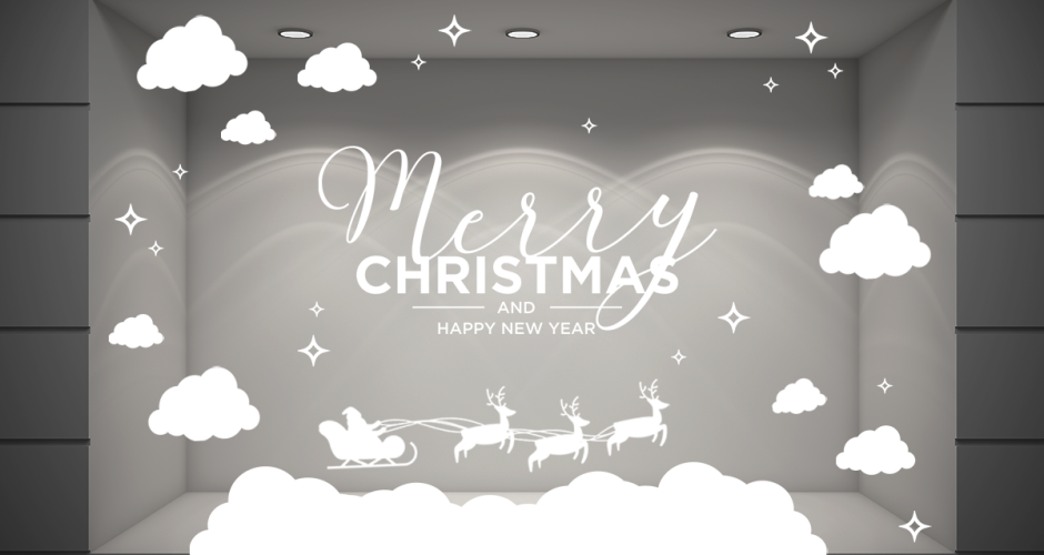 Αυτοκόλλητα Καταστημάτων - Merry Christmas - Σύννεφα και αστέρια