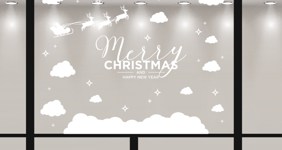 Αυτοκόλλητα Καταστημάτων - Merry Christmas - Σύννεφα και αστέρια