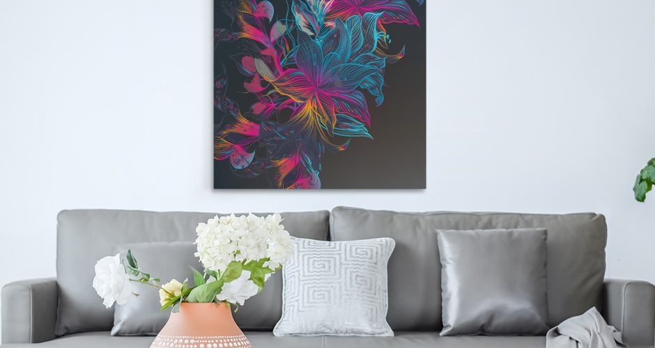 canvas - Πολύχρωμα λουλούδια σε μαύρο φόντο