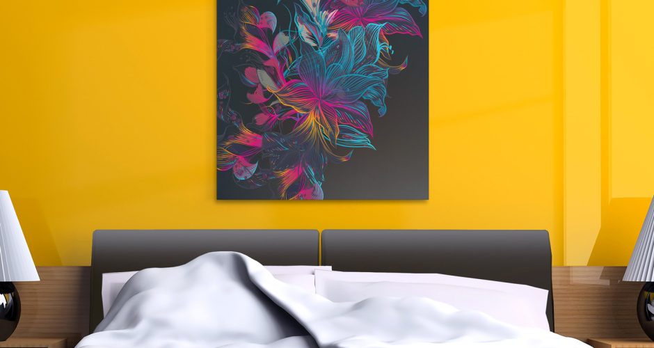 canvas - Πολύχρωμα λουλούδια σε μαύρο φόντο