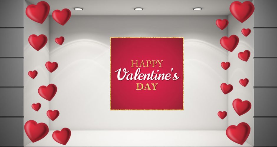 Αγίου Βαλεντίνου - Happy Valentine's Day σε χρυσοκόκκινο πλαίσιο και 25 καρδιές