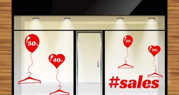 Αυτοκόλλητα Εκπτώσεων & Προσφορών - Κρεμάστρες με μπαλόνια και hashtag Sales