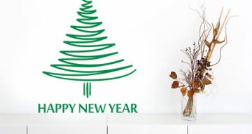 Αυτοκόλλητα Τοίχου - Happy New Year με γραμμικό έλατο
