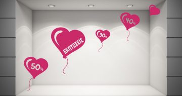 Αυτοκόλλητα Εκπτώσεων & Προσφορών - Μπαλόνια Καρδιές με ποσοστά και ΕΚΠΤΩΣΕΙΣ