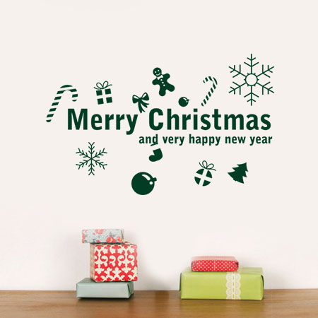 Αυτοκόλλητα Τοίχου - Merry Christmas με γιορτινά αντικείμενα