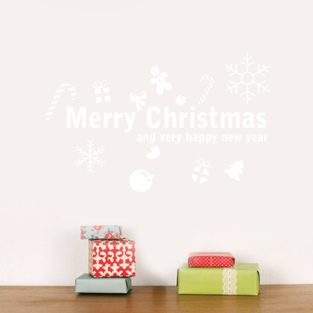 Αυτοκόλλητα Τοίχου - Merry Christmas με γιορτινά αντικείμενα