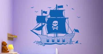 Αυτοκόλλητα Τοίχου - Πειρατικό πλοίο με σημαία