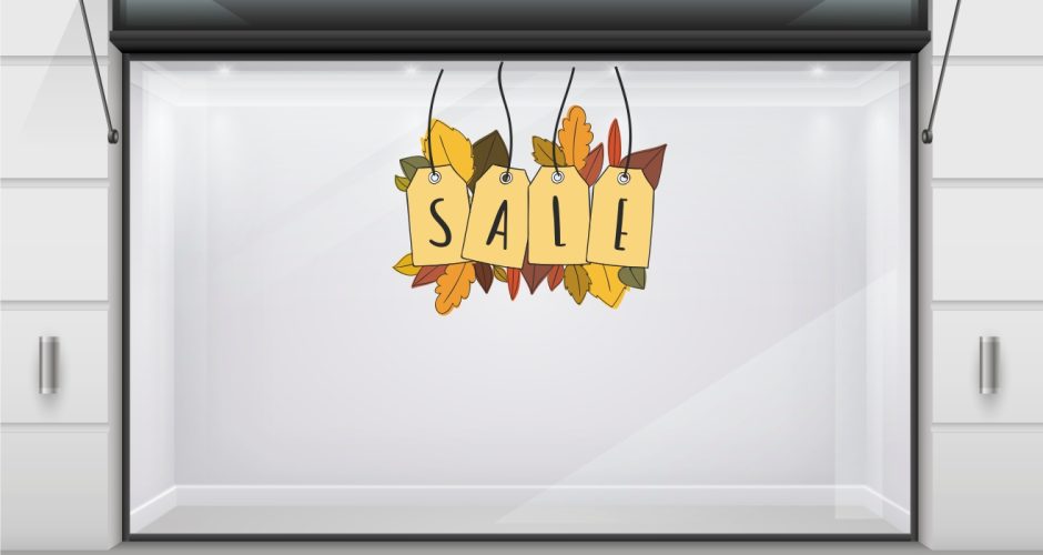 Αυτοκόλλητα Εκπτώσεων & Προσφορών - Αυτοκόλλητο Φθινοπωρινών εκπτώσεων SALES με φύλλα.