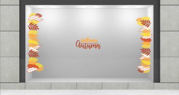 Αυτοκόλλητα Καταστημάτων - Φθινοπωρινά φύλλα με κείμενο "welcome autumn"