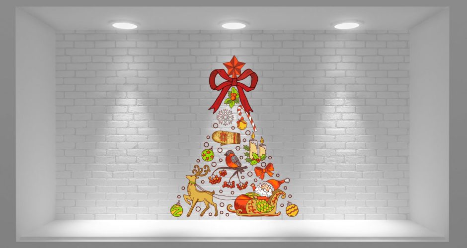 Αυτοκόλλητα Καταστημάτων - Χριστουγεννιάτικο δέντρο απο χριστουγεννιάτικα αντικείμενα