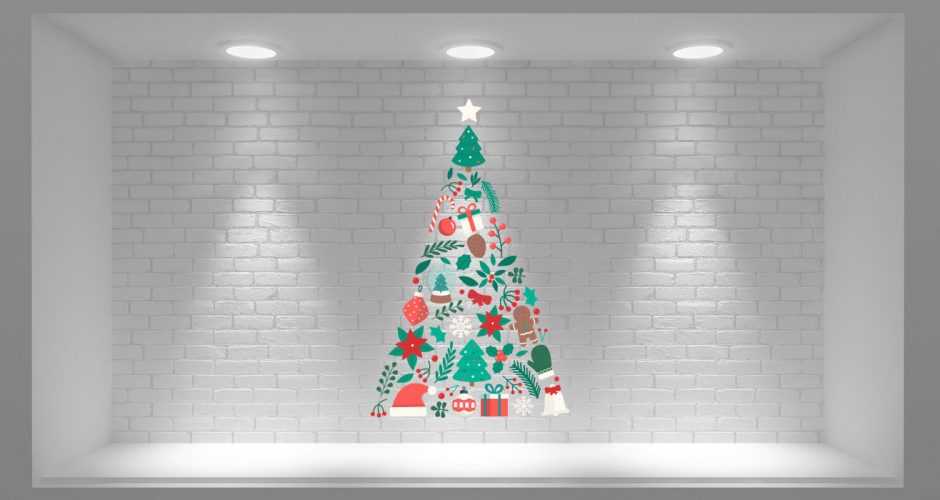 Αυτοκόλλητα Καταστημάτων - Χριστουγεννιάτικο δέντρο απο διάφορα στολίδια