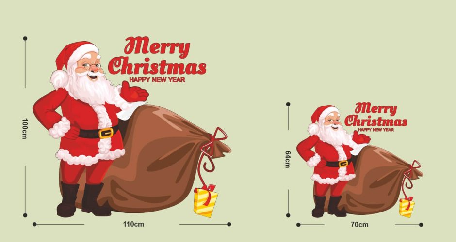 Αυτοκόλλητα Καταστημάτων - Χριστουγεννιάτικο αυτοκόλλητο – Άγιος Βασίλης με Merry Christmas και δώρα