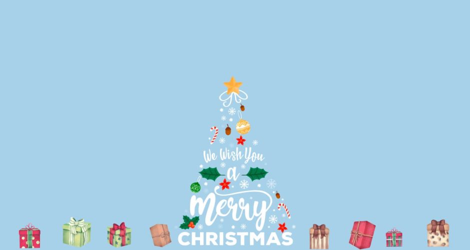 Αυτοκόλλητα Καταστημάτων - Χριστουγεννιάτικο δέντρο "We Wish you a Merry Christmas" με δώρα