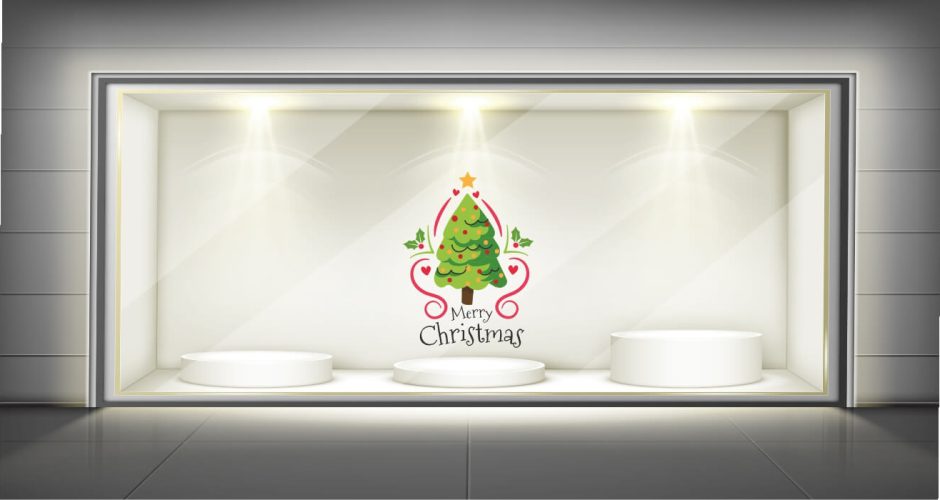 Αυτοκόλλητα Καταστημάτων - Christmas tree - Χριστουγεννιάτικο δεντράκι με ευχές