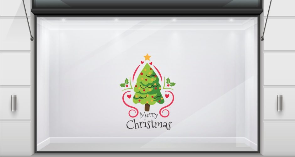 Αυτοκόλλητα Καταστημάτων - Christmas tree - Χριστουγεννιάτικο δεντράκι με ευχές