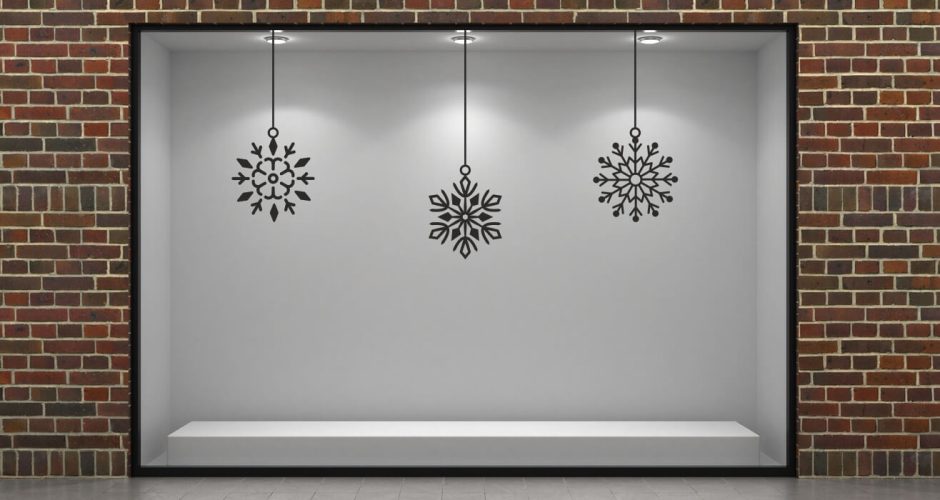 Αυτοκόλλητα Καταστημάτων - Χριστουγεννιάτικο αυτοκόλλητο βιτρίνας με κρεμαστές χιονονιφάδες
