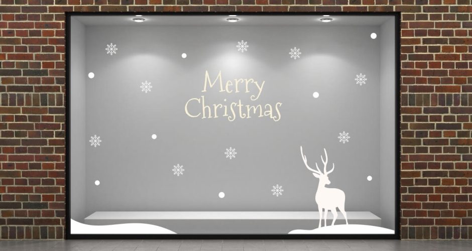 Αυτοκόλλητα Καταστημάτων - “Merry Christmas” με ελαφάκι στο χιόνι