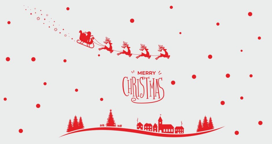 Αυτοκόλλητα Καταστημάτων - "Merry Christmas" - Χριστουγεννιάτικο αυτοκόλλητο με Άγιο βασίλη και έλκηθρο