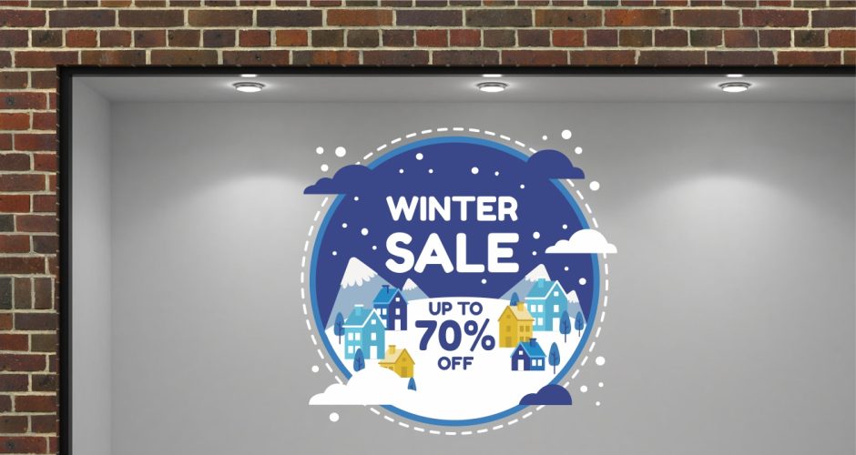 Αυτοκόλλητα Εκπτώσεων & Προσφορών - Winter sales σε χιονισμένο τοπίο