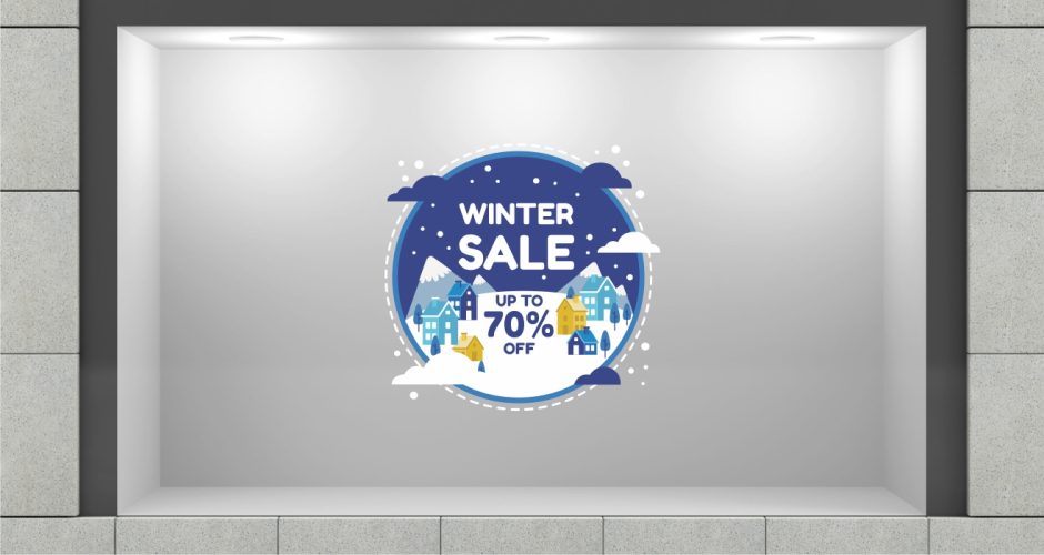Αυτοκόλλητα Εκπτώσεων & Προσφορών - Winter sales σε χιονισμένο τοπίο