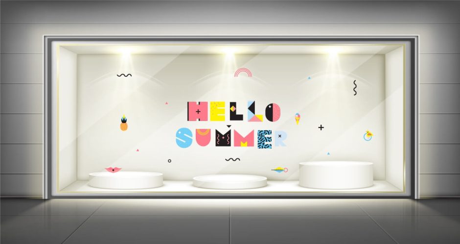 Αυτοκόλλητα Καταστημάτων - Hello Summer - Αυτοκόλλητο Βιτρίνας με έντονα χρώματα