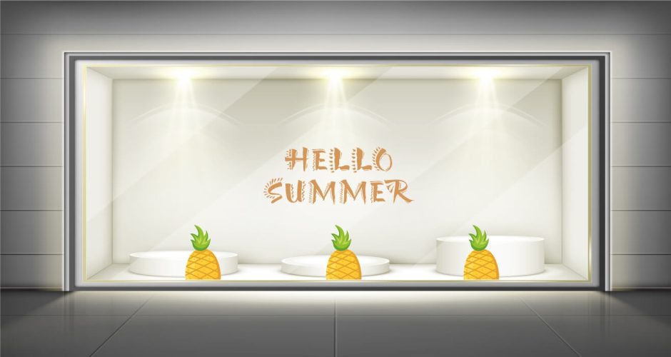 Αυτοκόλλητα Καταστημάτων - Αυτοκόλλητο Βιτρίνας - Hello summer με ανανά