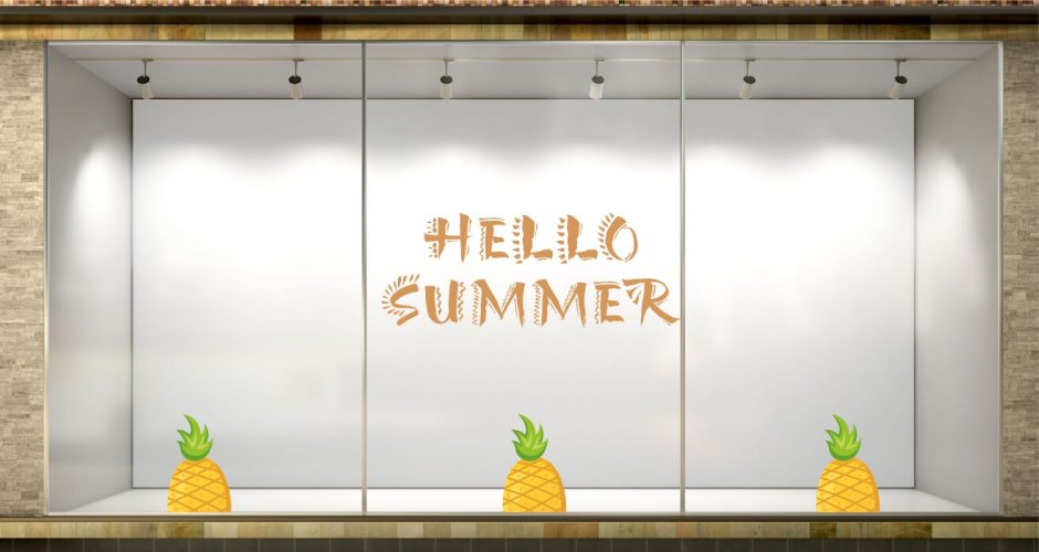 Αυτοκόλλητα Καταστημάτων - Αυτοκόλλητο Βιτρίνας - Hello summer με ανανά