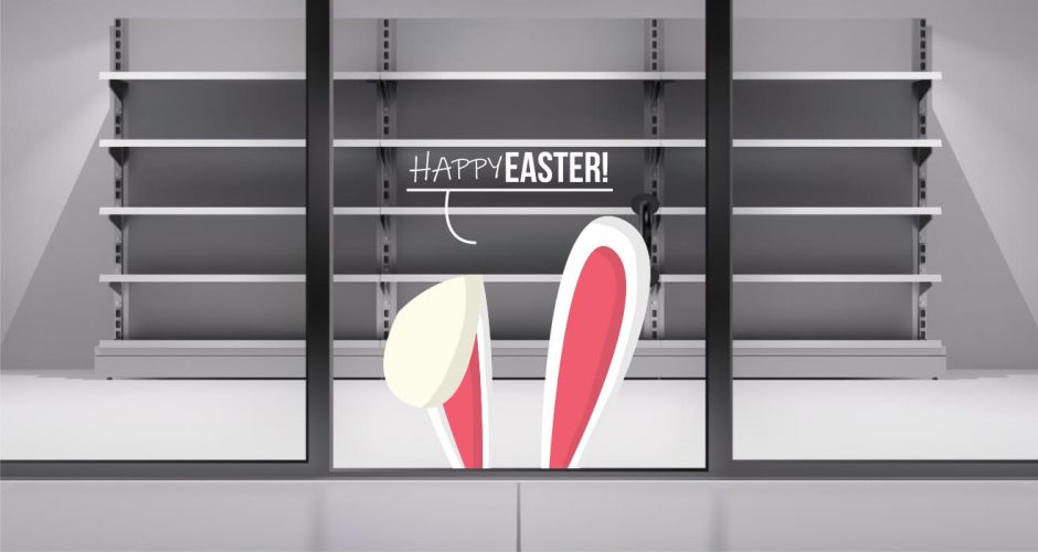 Αυτοκόλλητα για το Πάσχα - Πασχαλινή Βιτρίνα - Κείμενο "Happy Easter" και αυτιά λαγού
