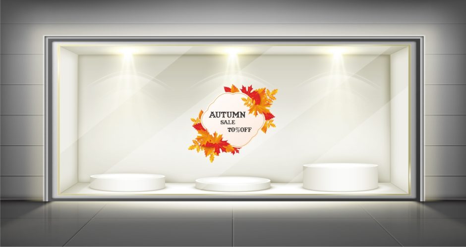 Αυτοκόλλητα Εκπτώσεων & Προσφορών - Autumn sale με φθινοπωρινά φύλλα με το δικό σας ποσοστό