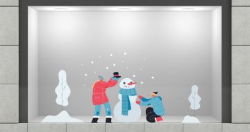 Αυτοκόλλητα Καταστημάτων - Παιδιά που δημιουργούν χιονάνθρωπο