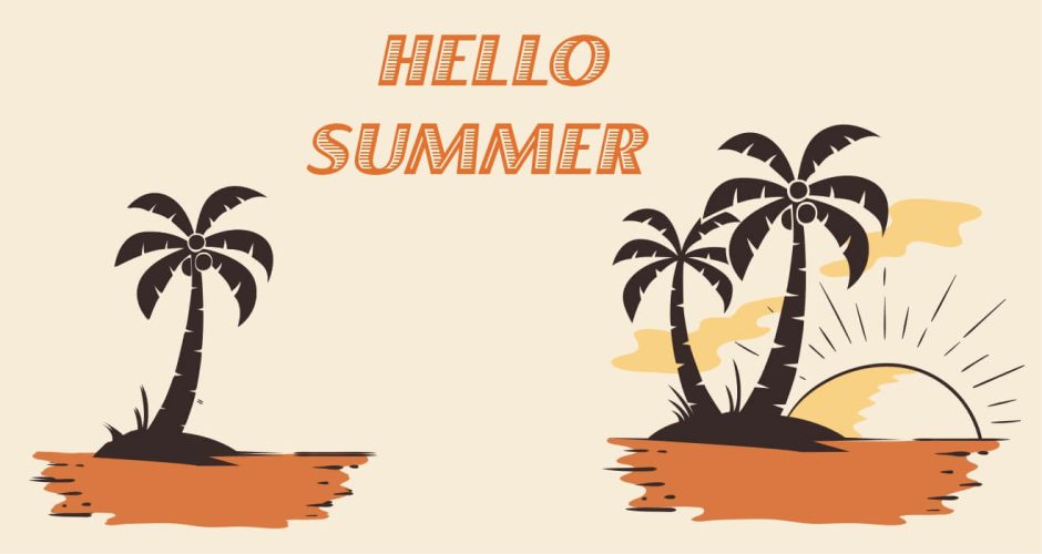 Αυτοκόλλητα Καταστημάτων - Αυτοκόλλητο Βιτρίνας Hello summer - Palm trees Island