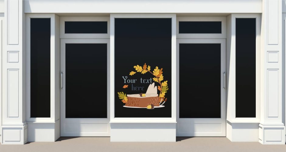 Αυτοκόλλητα Καταστημάτων - Hello autumn κορμός με φύλλα με το δικό σας κείμενο