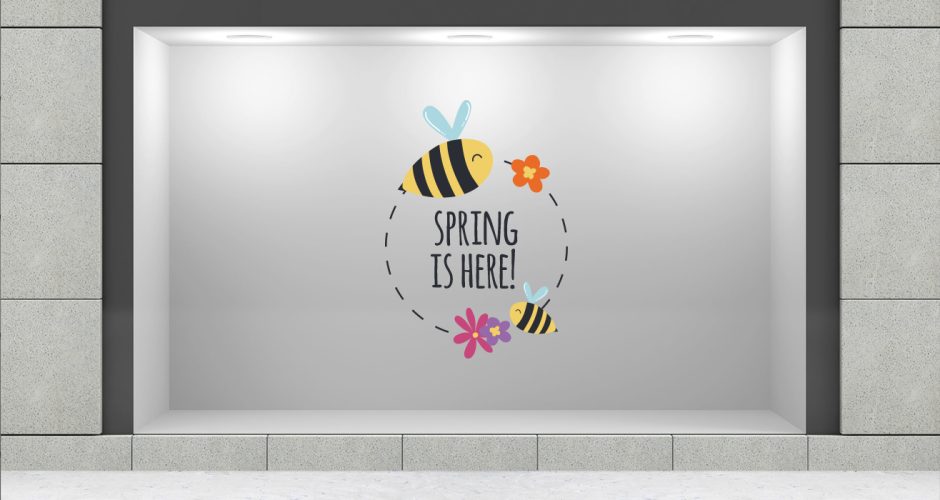 Ανοιξιάτικη Βιτρίνα - Spring Collection - "Spring is here" σε κύκλο με μέλισσες και λουλούδια