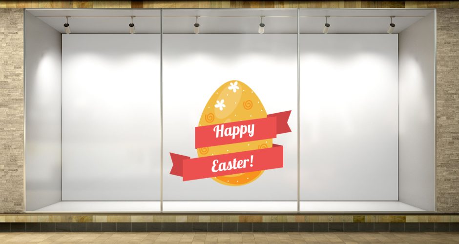 Αυτοκόλλητα για το Πάσχα - Πασχαλινή Βιτρίνα - Πασχαλινό αυγό με κορδέλα και "Happy Easter!"