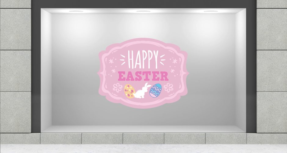 Αυτοκόλλητα για το Πάσχα - Πασχαλινή Βιτρίνα - Στάμπα "Happy Easter" σε παστέλ χρώματα