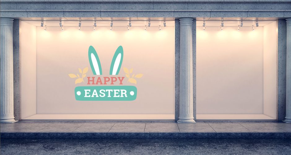 Αυτοκόλλητα για το Πάσχα - Πασχαλινή Βιτρίνα - "Happy Easter" με αυτιά λαγού και κορδέλα