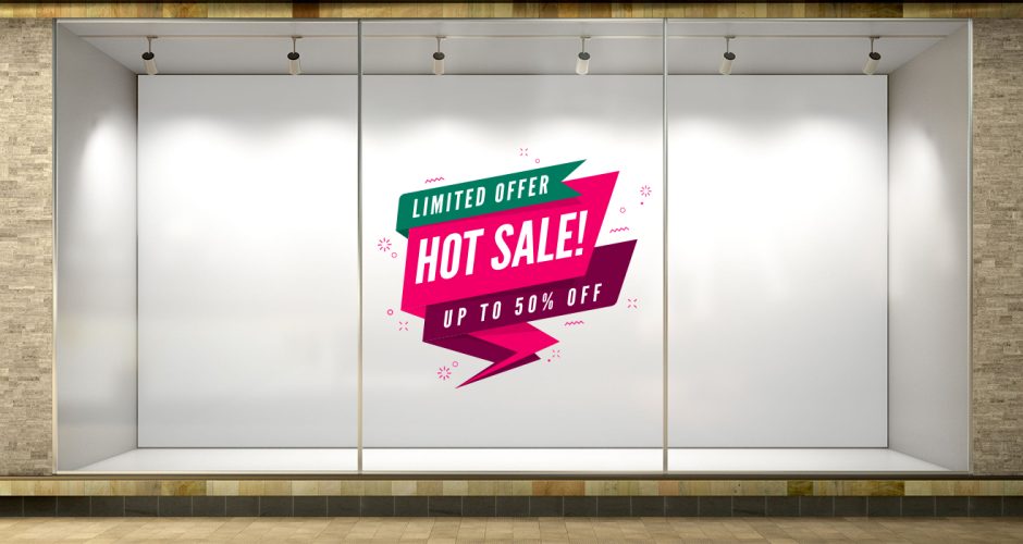 Αυτοκόλλητα Εκπτώσεων & Προσφορών - Αυτοκόλλητο εκπτώσεων "Hot Sale" μισή τιμή
