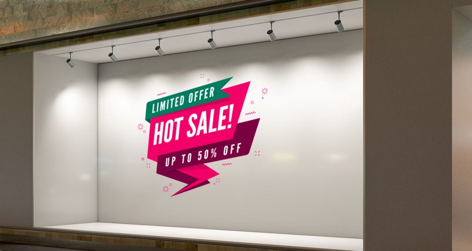 Αυτοκόλλητα Εκπτώσεων & Προσφορών - Αυτοκόλλητο εκπτώσεων "Hot Sale" μισή τιμή