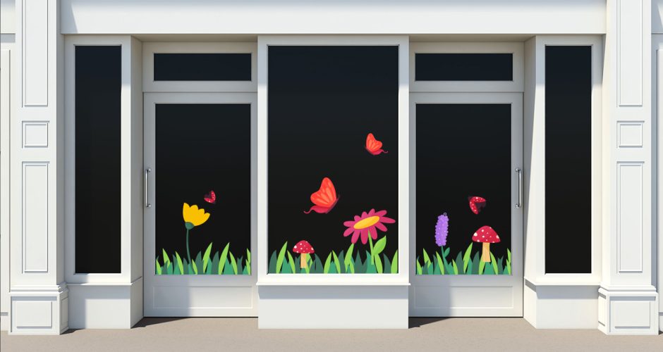 Ανοιξιάτικη Βιτρίνα - Spring Collection - Ανοιξιάτικη / Καλοκαιρινή σύνθεση με γρασίδι, λουλούδια και πεταλούδες