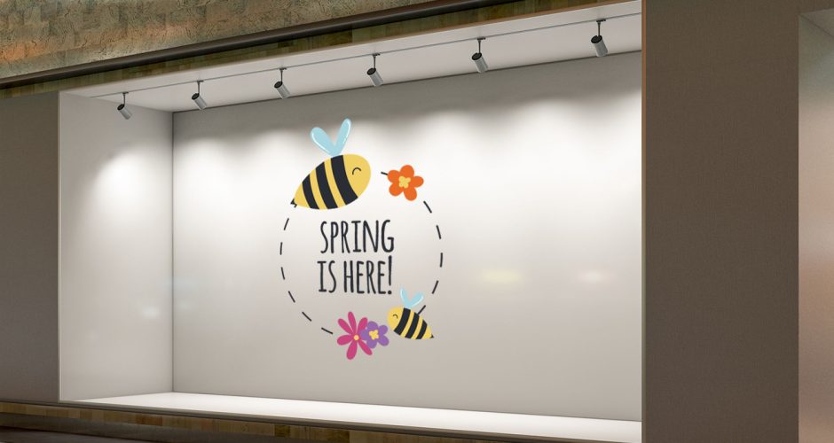 Ανοιξιάτικη Βιτρίνα - Spring Collection - "Spring is here" σε κύκλο με μέλισσες και λουλούδια