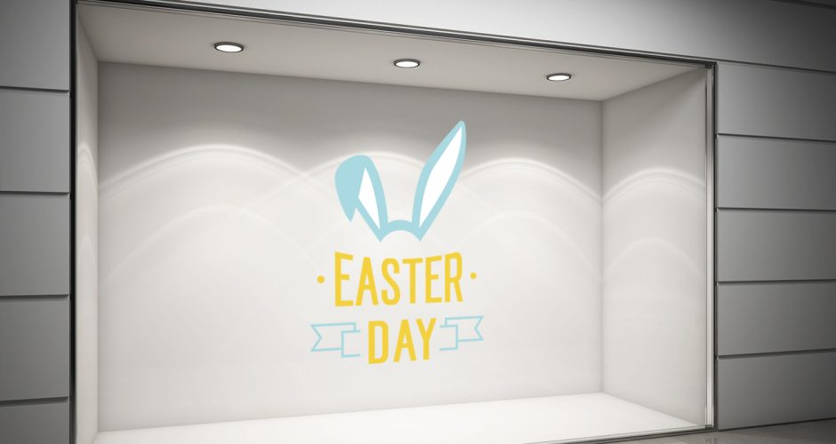 Αυτοκόλλητα για το Πάσχα - Πασχαλινή Βιτρίνα - "Easter Day" με αυτιά λαγού